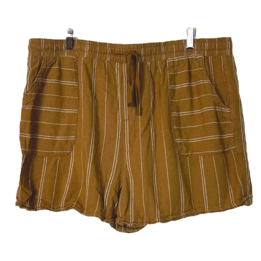 Time & Tru Women's Soft Shorts Tie Waist Pockets 4” Brown Stripe Size XL 16-18 - Image 9
