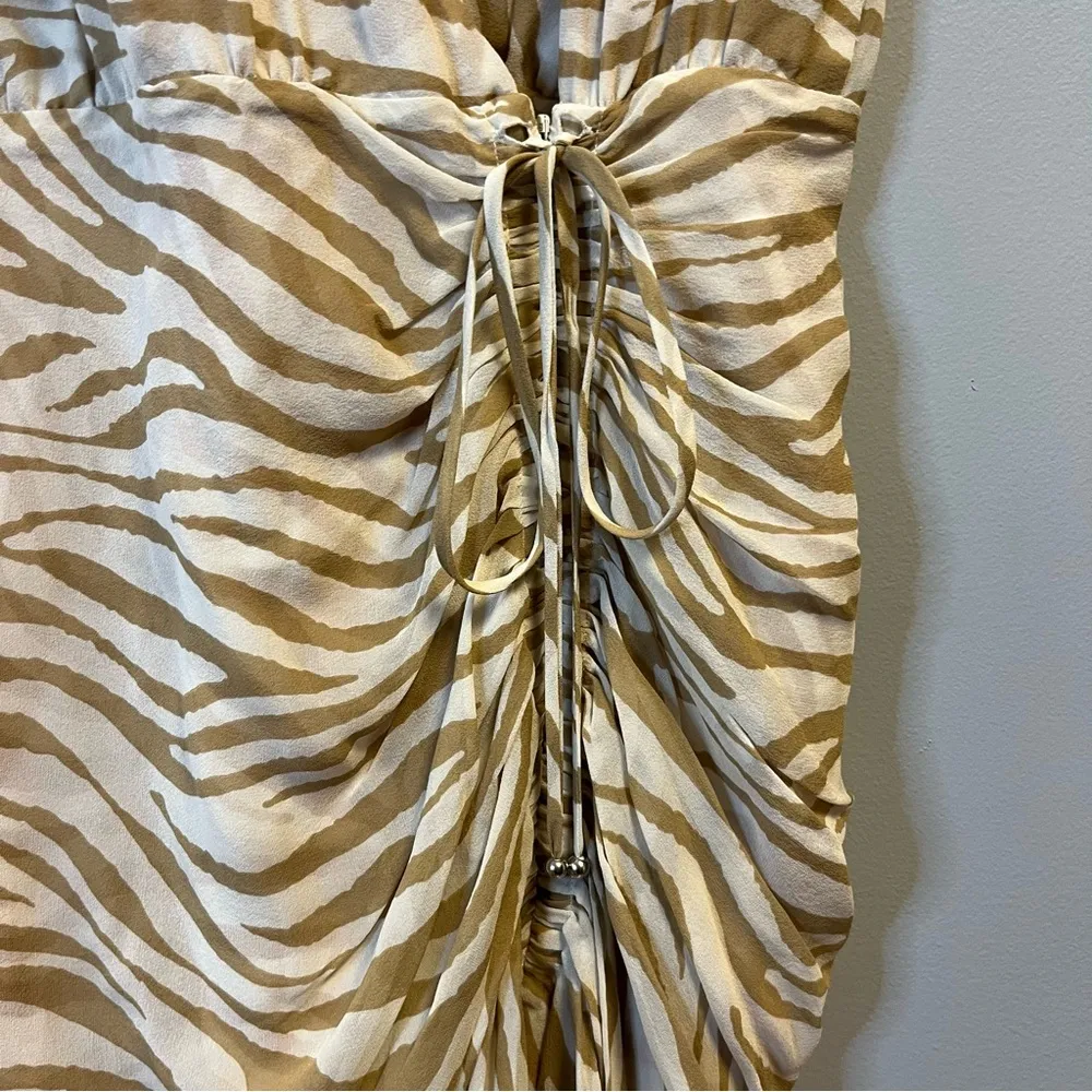 Veronica Beard Dress Silk Soheyla Ruched Zebra Mini Dress Sz 4 EUC Tan & White - Image 7