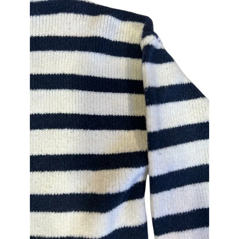 ABERCROMBIE & FITCH Women's Medium Mock Turtle Neck Sweater Navy Stripe Boxy - Image 5