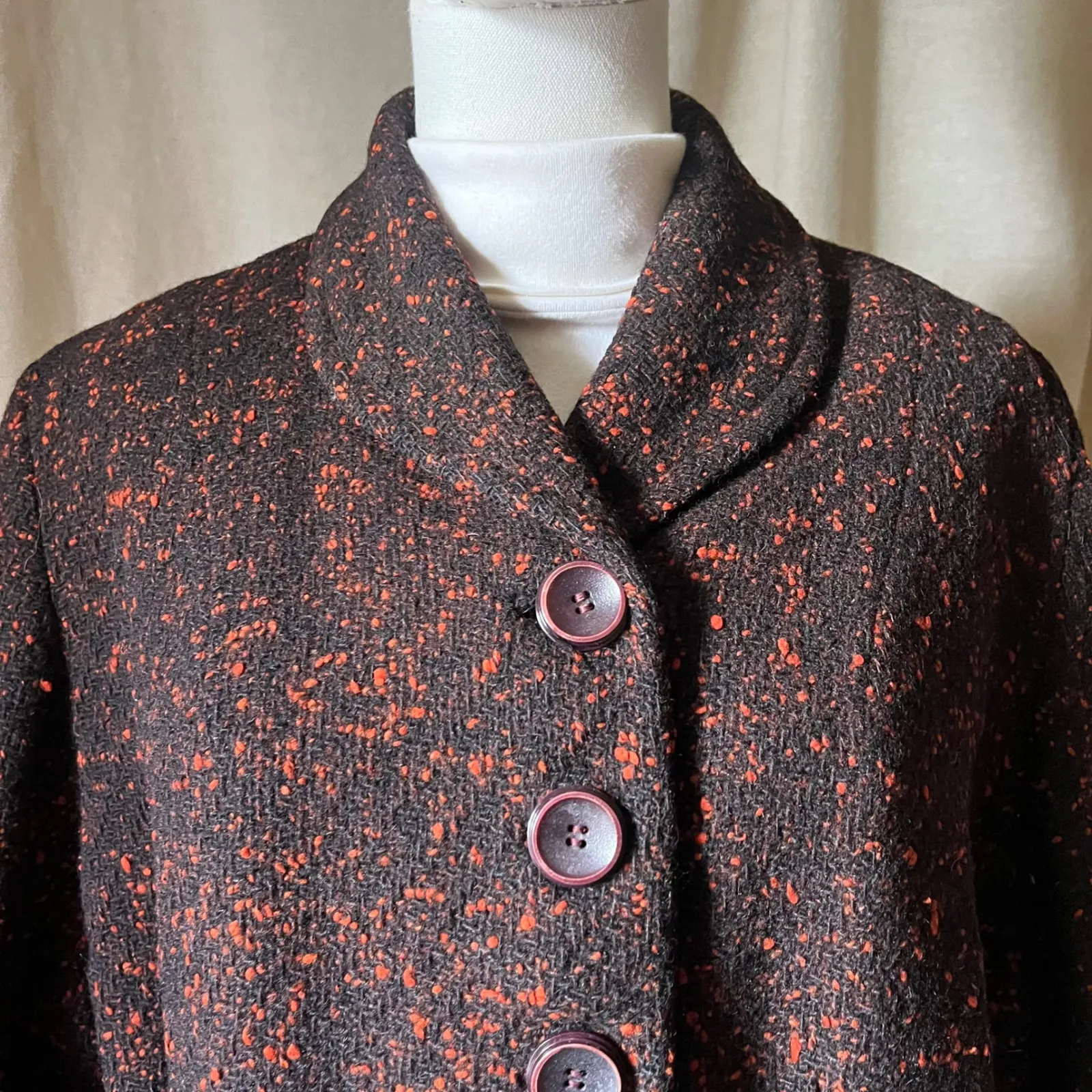 Vintage 1960s Koerner Petite Wool Coat Brown Red Speckled Tweed Mid Length Size M - Image 6