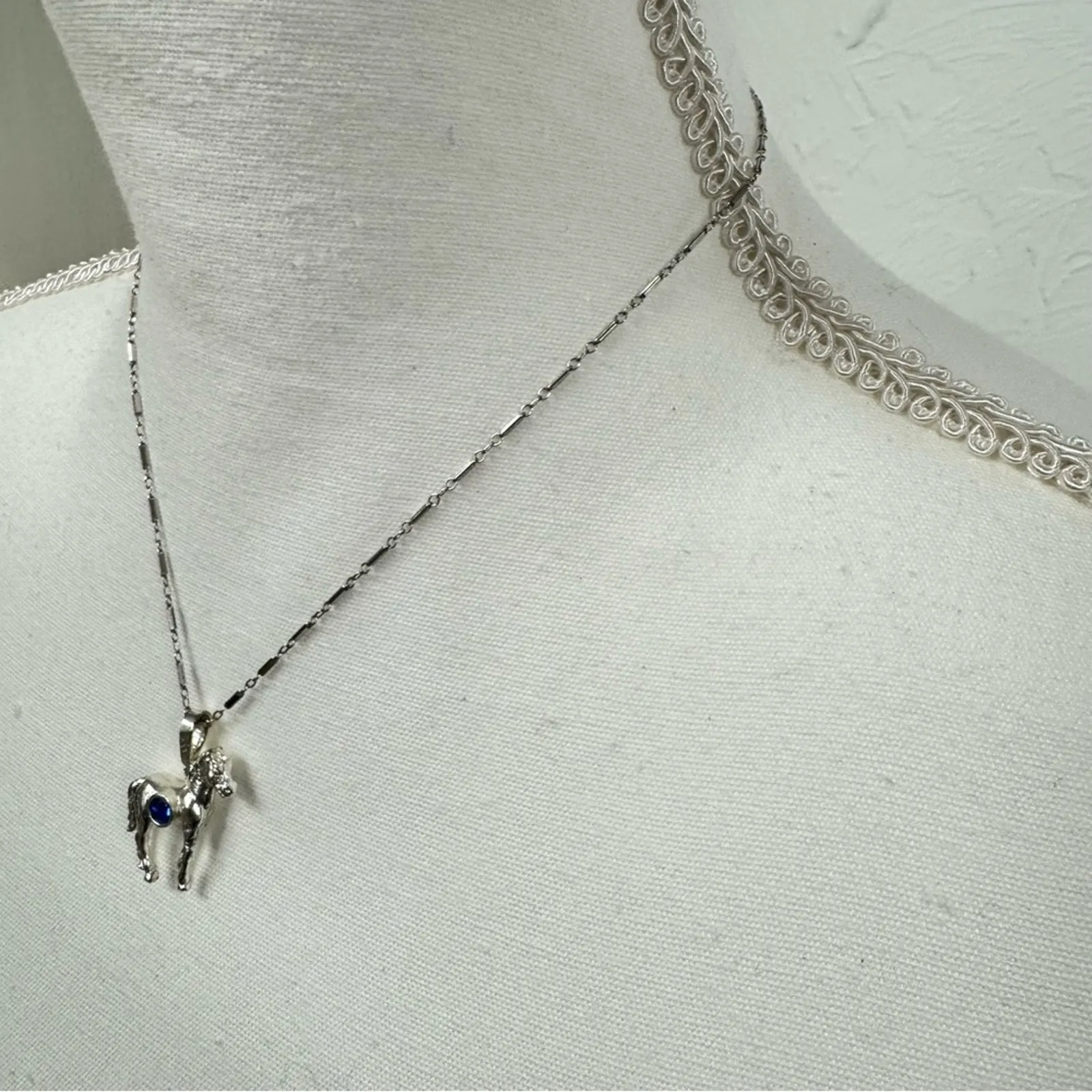 Silver Tone Horse Pendant Necklace Blue Stone - Image 6