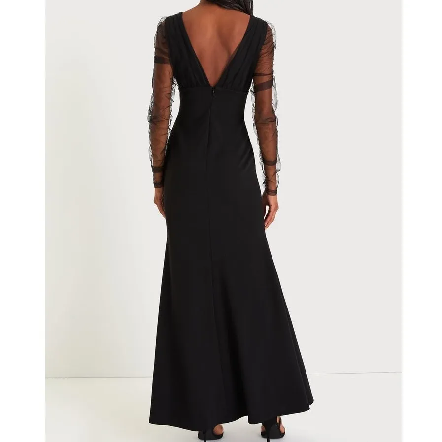 Lulus NWT Red Carpet Energy Black Tulle Long Sleeve Mermaid Maxi Dress Small - Image 7