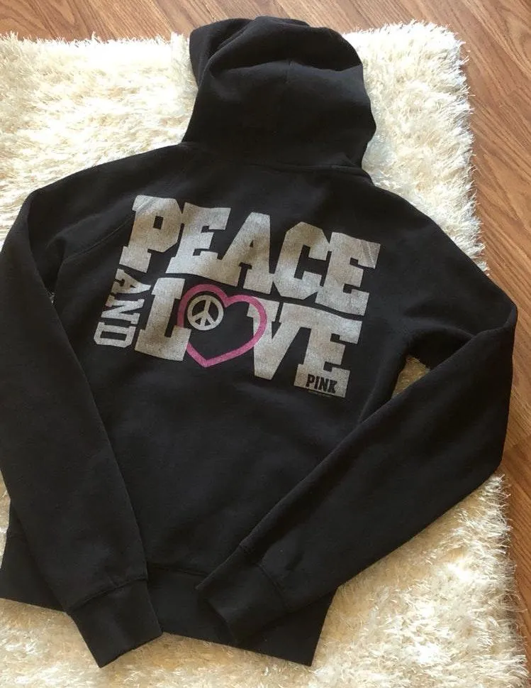 Pink Victoria’s Secrect Black Hoodie Sweater  - Image 2