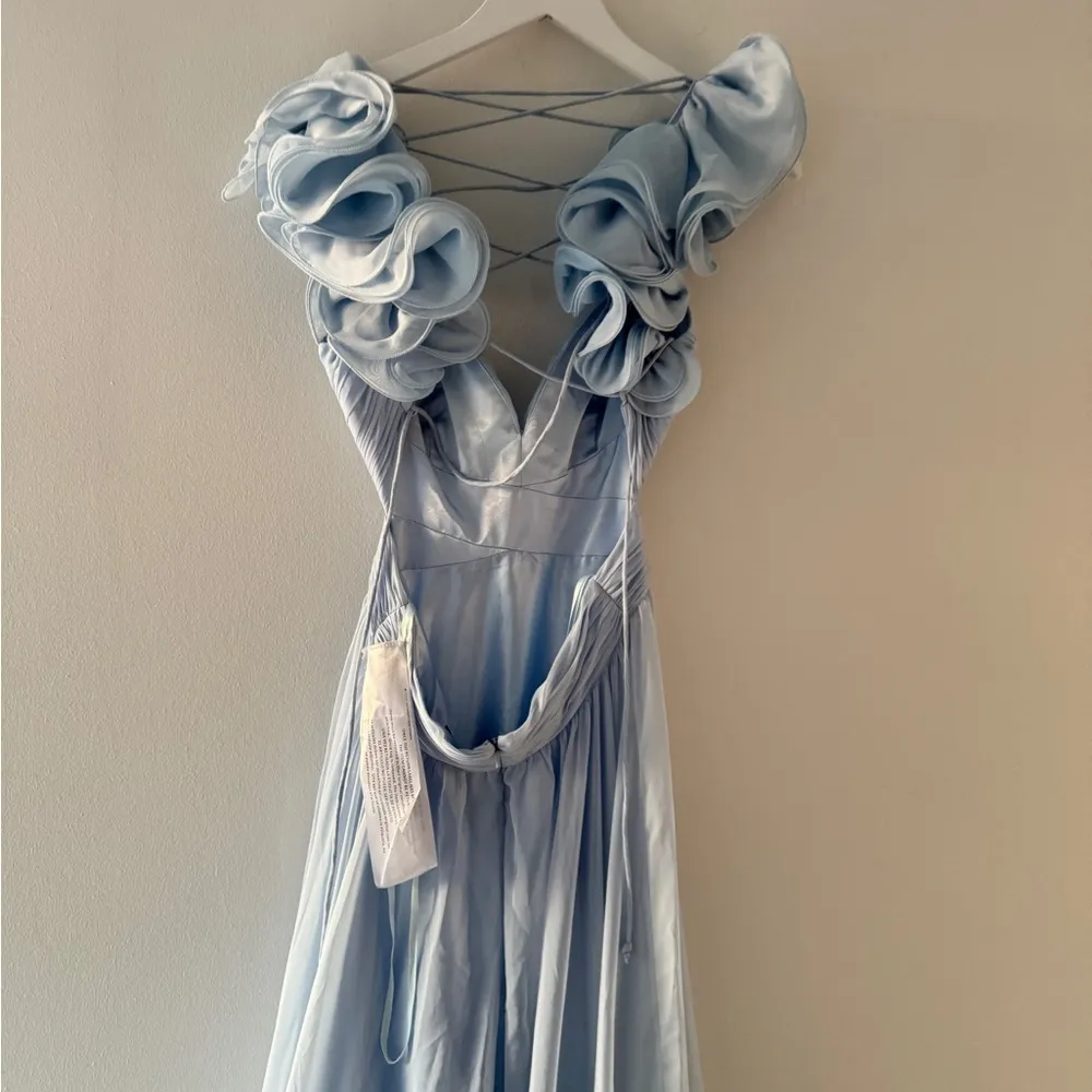 MAC DUGGAL Ruffle Tiered Cut Out Chiffon Gown in Powder Blue 6 - Image 12