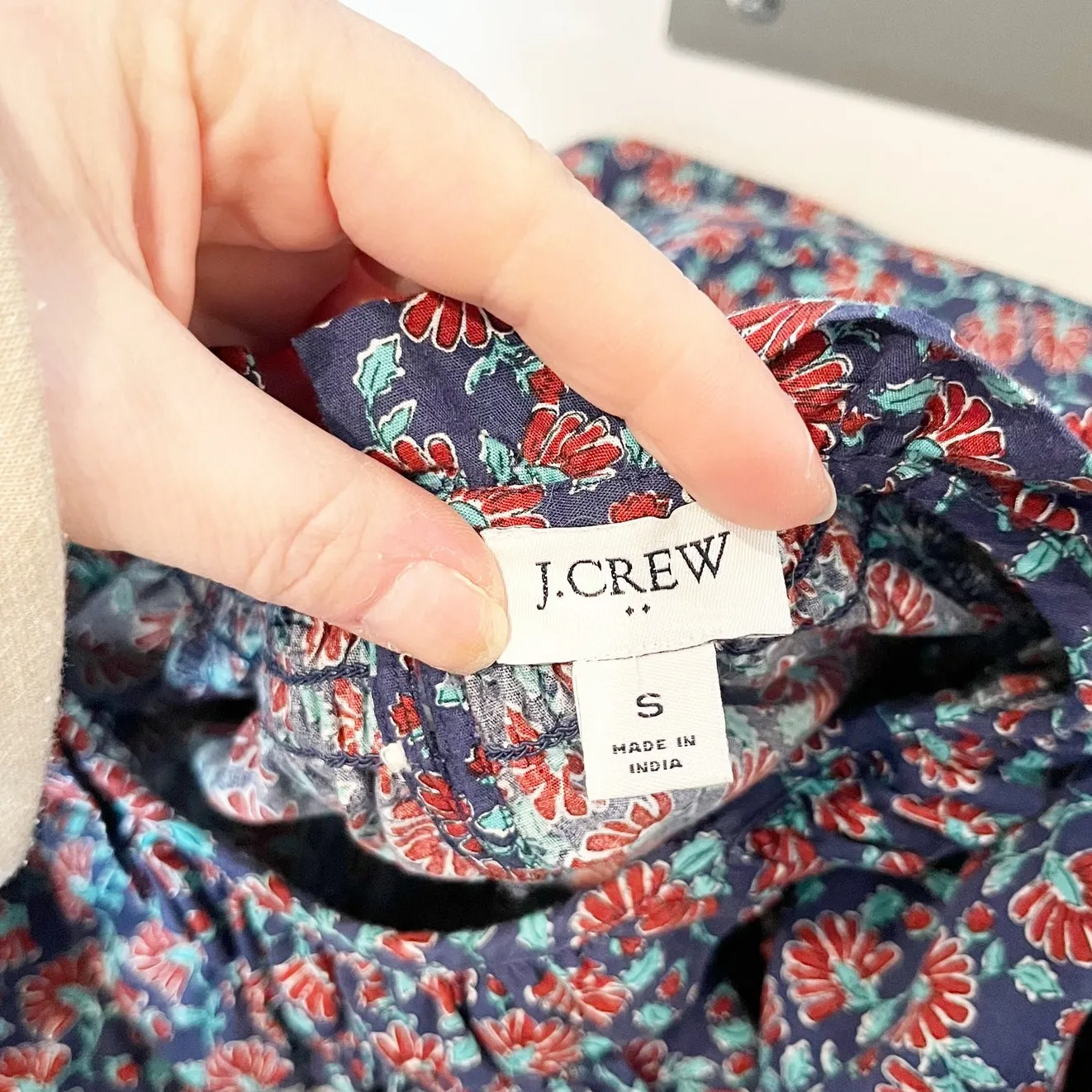 J. Crew Smocked Neck Long Sleeve Floral Blouse Top Blue Purple Small - Image 2