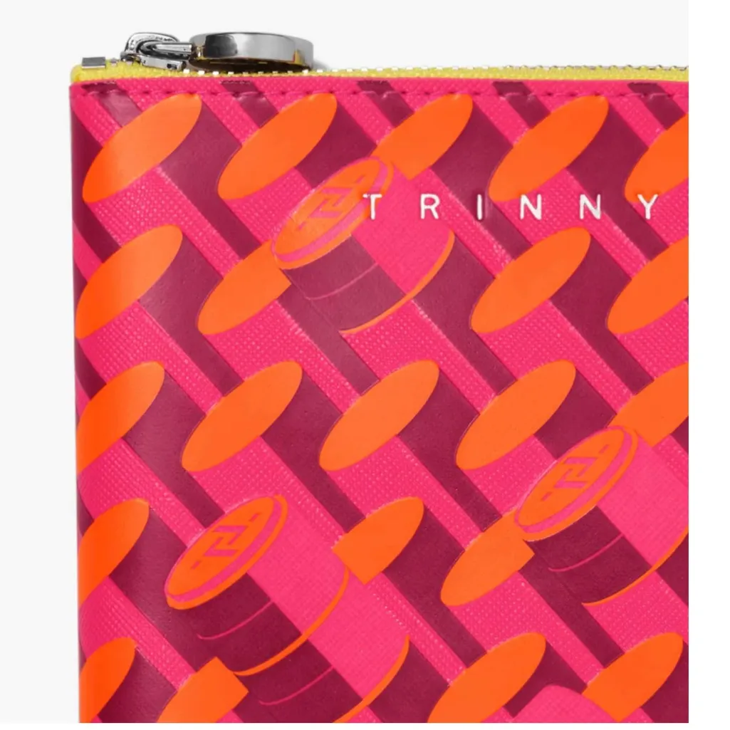 TRINNY LONDON The SLOANE Pink and Orange Geometric Beauty pack Cosmetic Bag - Image 2