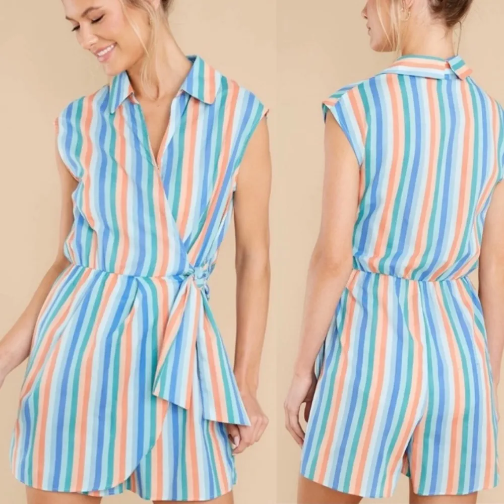 NWT Le Bain par Molly Bracken Blue Honfleur Stripe Wrap Front Jumpsuit - Sz XS - Image 3