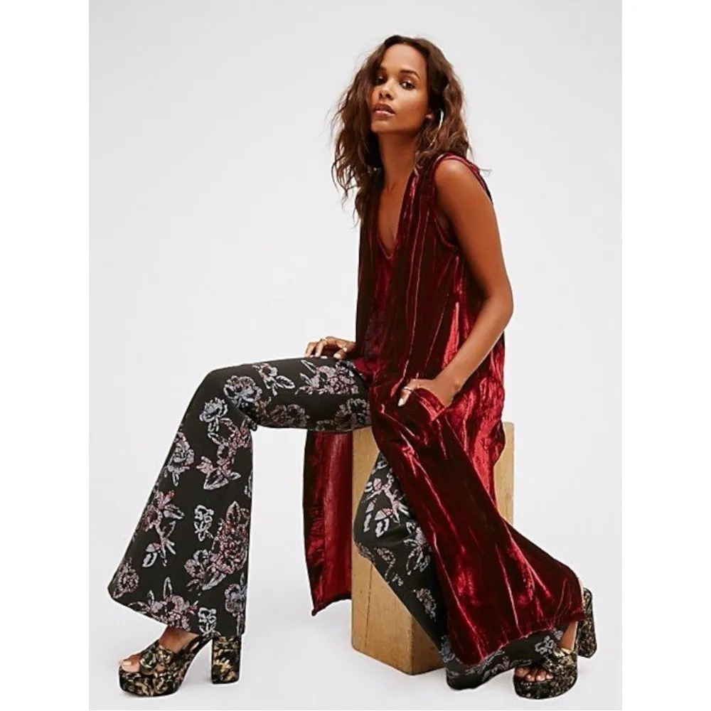 Free People Retro 70s Bohemian Born to be Wild Printed Flare Pants Size 0 XS - Image 5