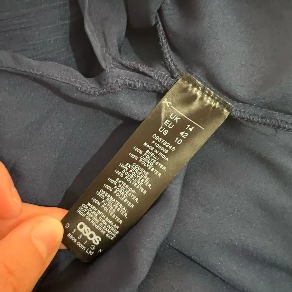 ASOS Navy Chiffon Ruffle Waist Halter Sleeveless Lined Maxi Dress Size 10 - Image 12