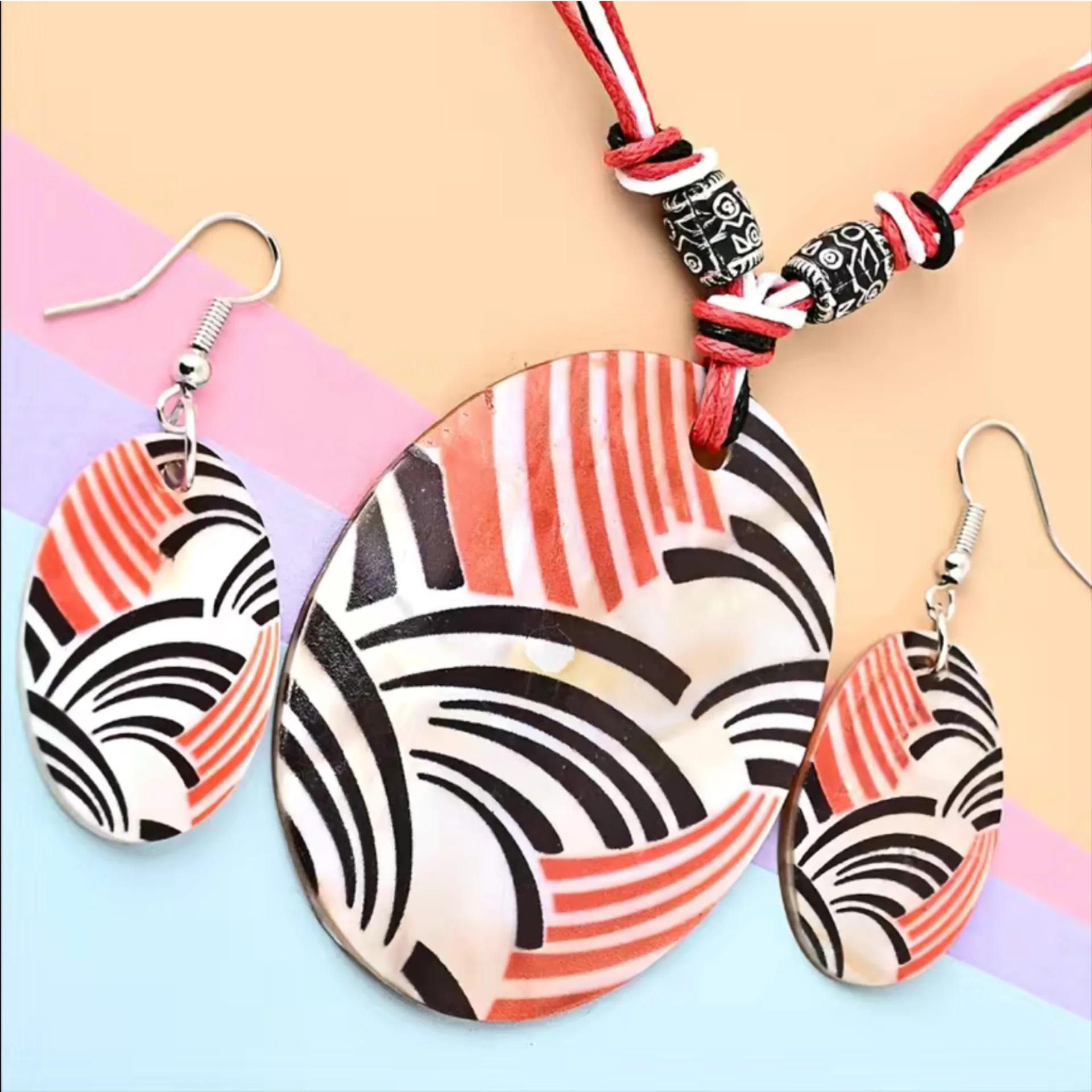 3pcs Earrings Plus Necklace Boho‎ Style Jewelry Set Impressionist Painting - Image 3