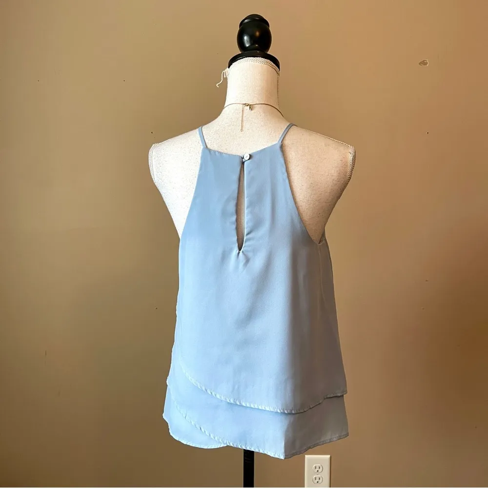 ALYA | Baby Blue Tiered Asymmetric Hem Tank Top Sz S - Image 3