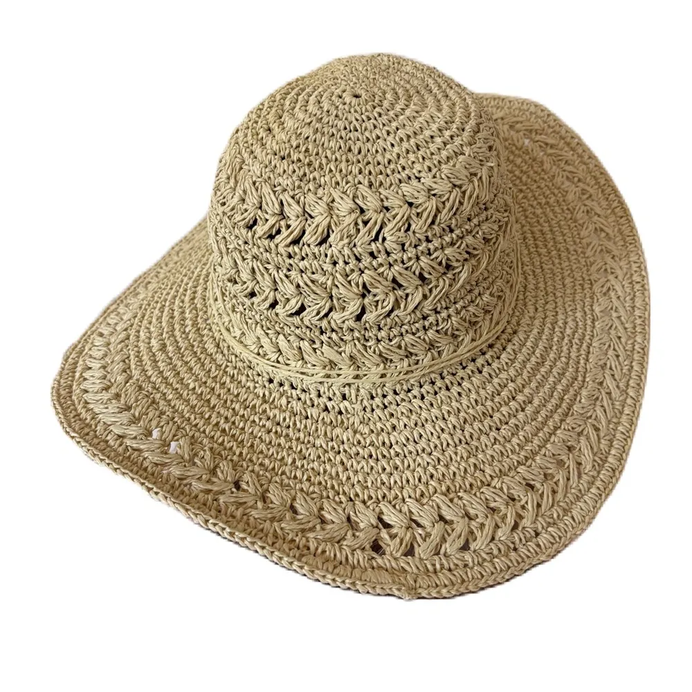 Scala Women’s Woven Crocheted Packable Raffia Paper‎ Tan Sun Hat Bow One Size - Image 7