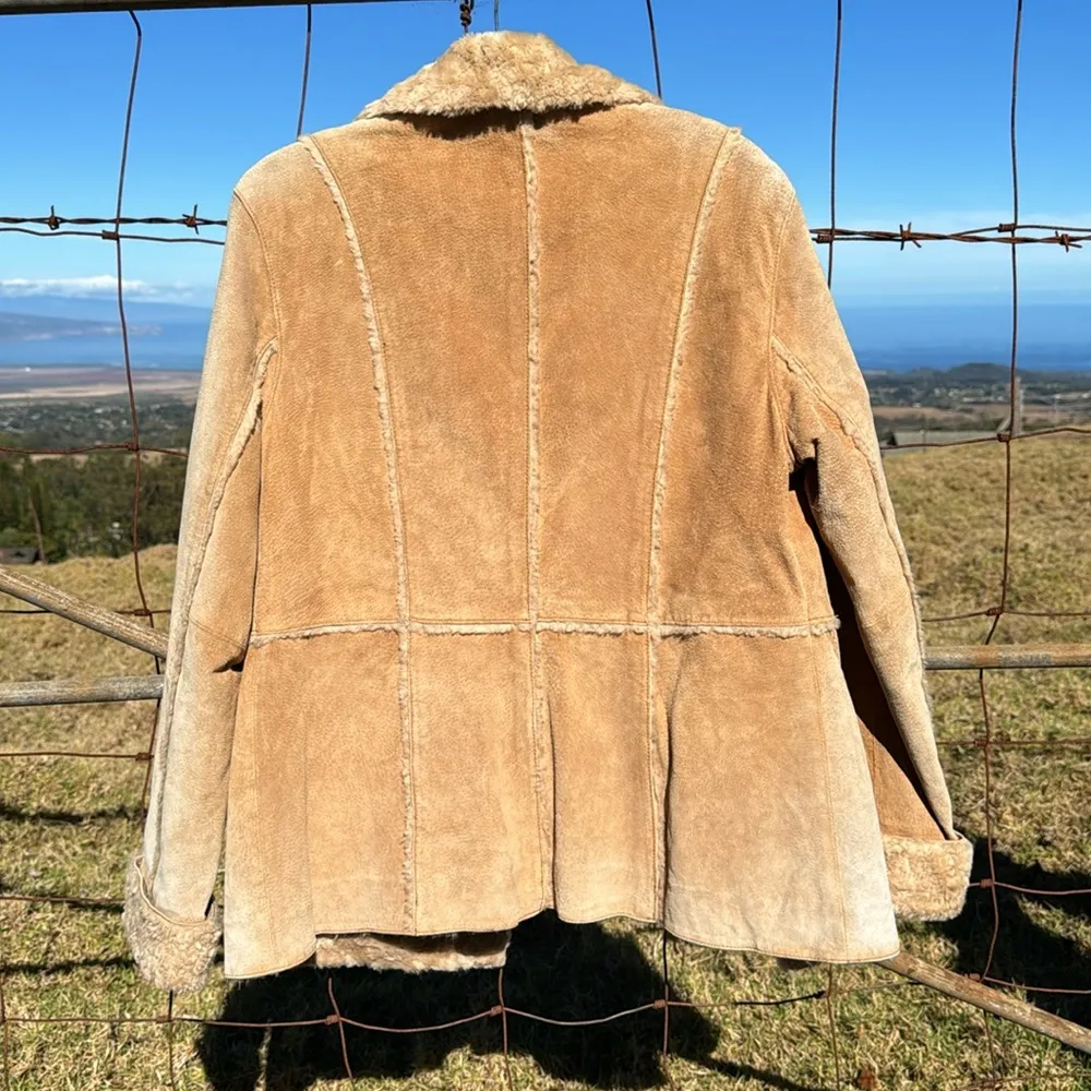 70’s Vintage Retro Western Suede Sherpa Tan Jacket Large - Image 6