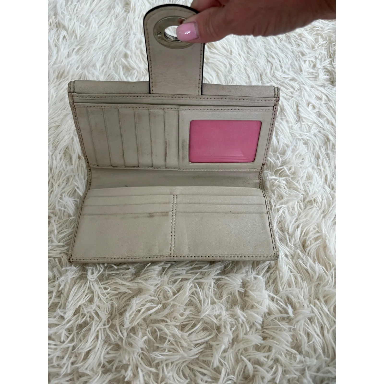 Vintage Coach Beige Leather Turnlock Wallet Clutch Foldover Billfold Card Holder - Image 6