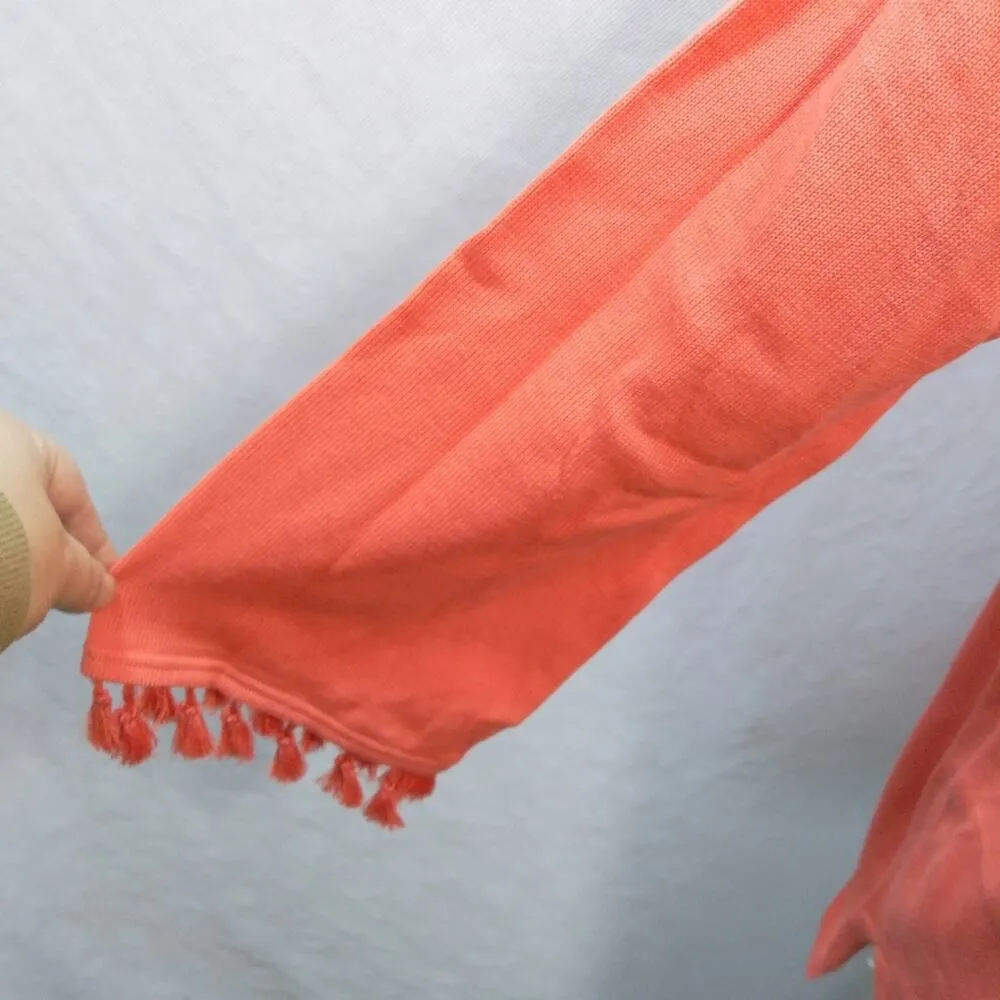 Hannah Coral Knit Sweater With Tassel Trim Sleeve Coastal Size S Orange - Image 4