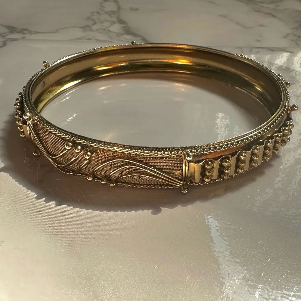 Gold tone ornate bangle bracelet - Image 6