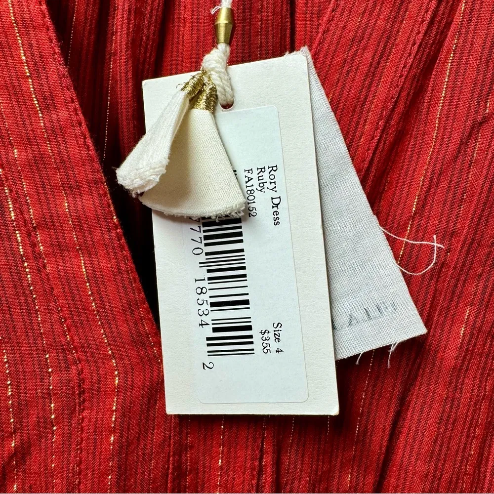 NEW Ulla Johnson Rory Metallic Cotton Long Sleeve Mini Dress Ruby Red 4 NWT - Image 8
