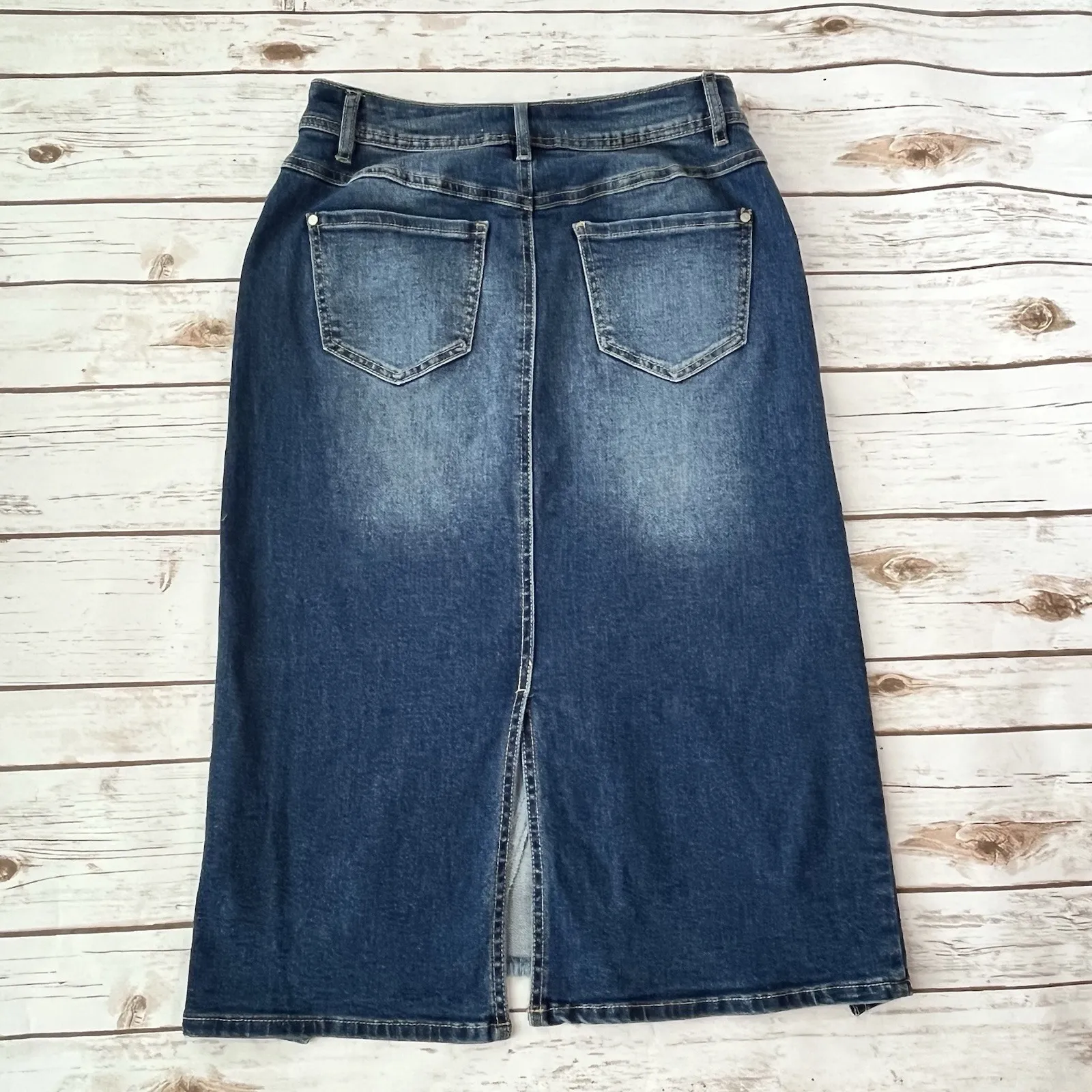 Patchwork Denim Jean Skirt Women 2 XS Y2K Hippie Midi Boho Cato Cotton Stretch - Image 4