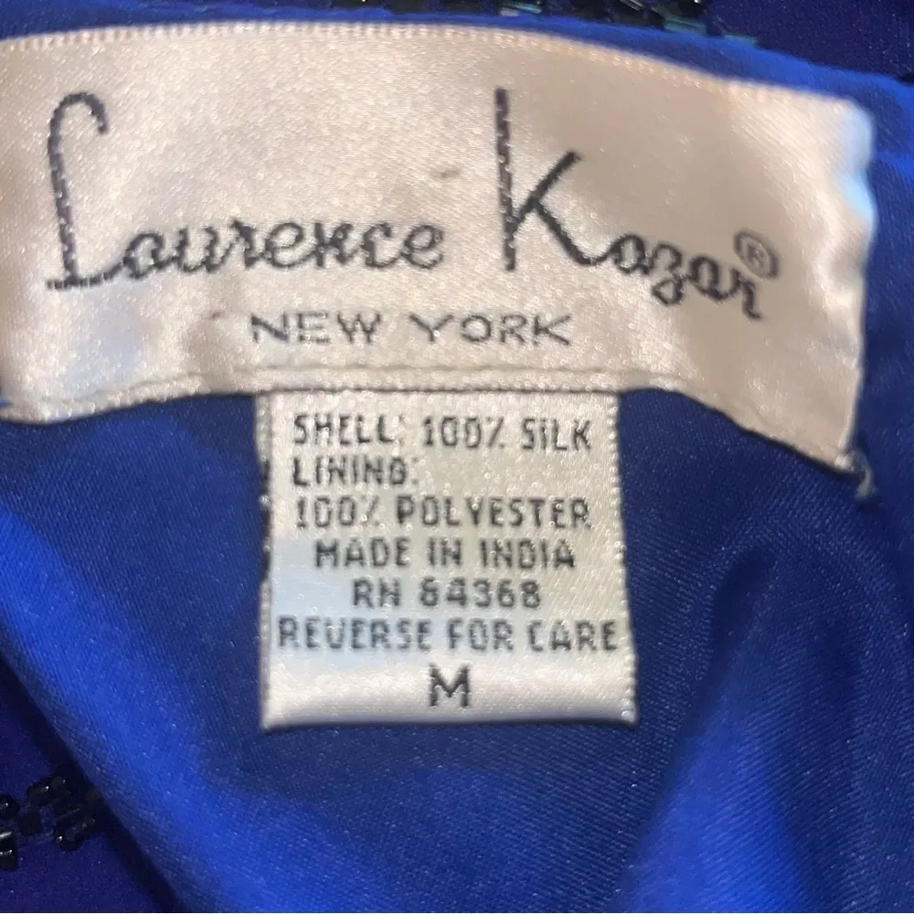 Laurence Kazar Vintage 100% Silk Beaded Top Pointed Hem Blue Black M - Image 12