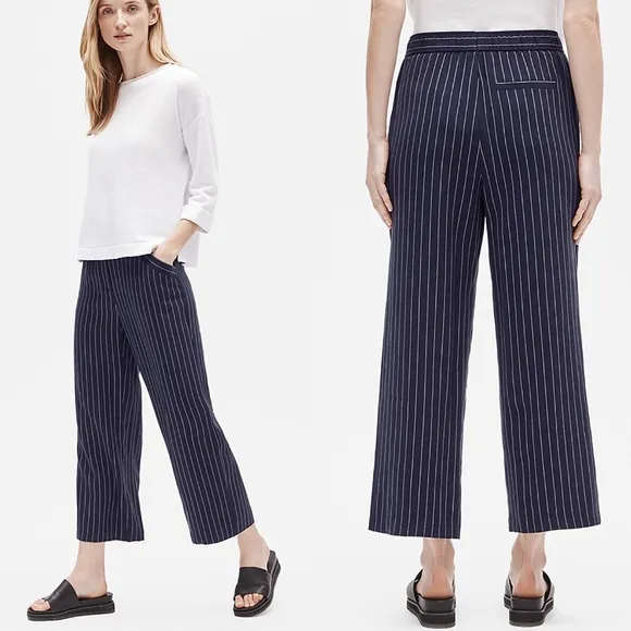 eileen fisher • woven tencel striped wide leg pant - Image 2