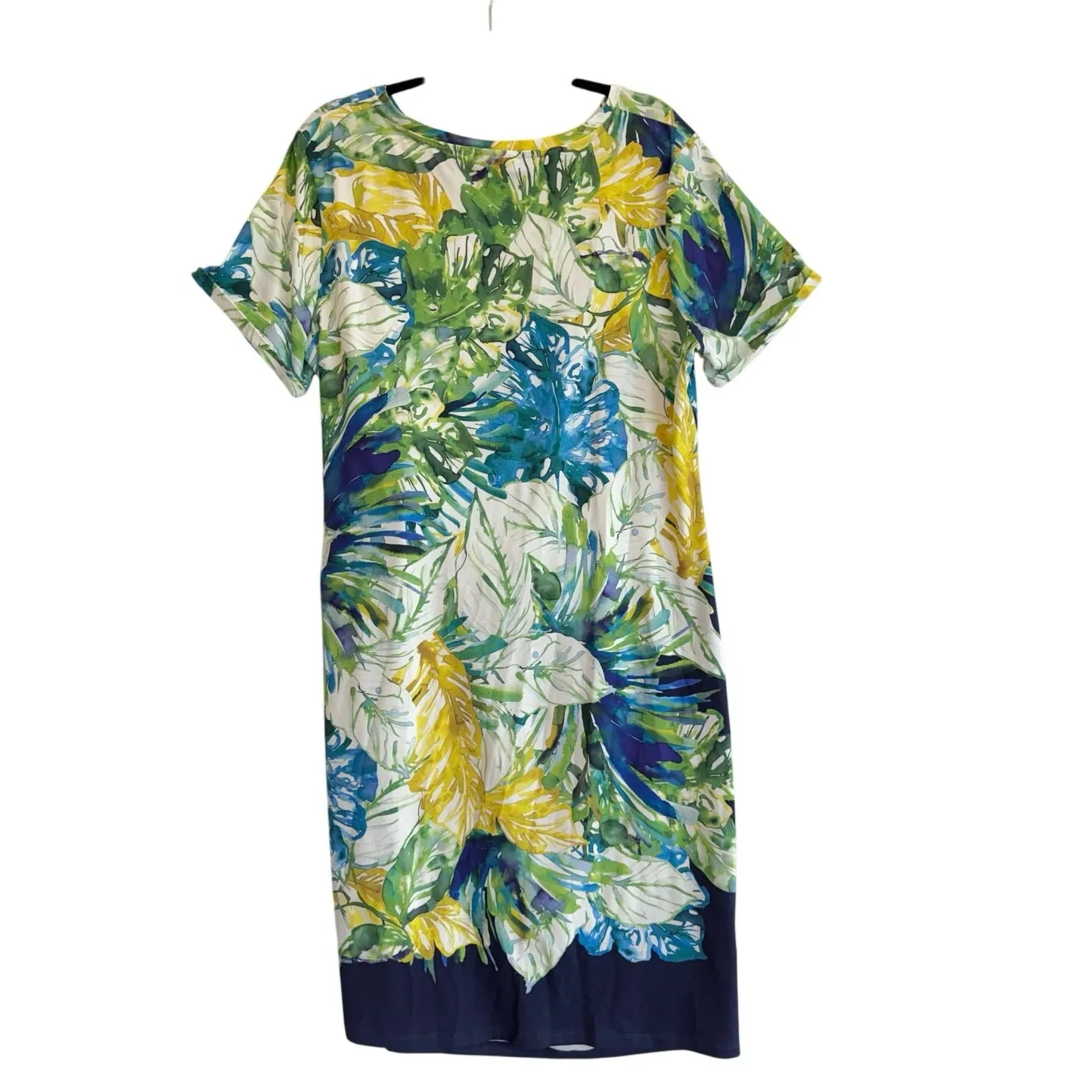 Chico’s Tropical Floral Tie Front Dress Size 3 XL Blue Green Yellow Stretchy - Image 4