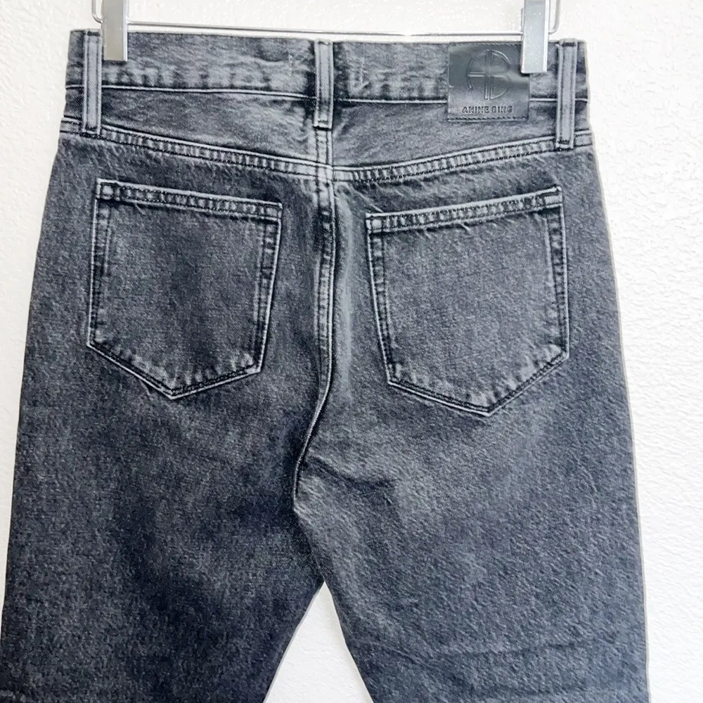 Anine Bing The Brenda Jean Gray High Waisted Button Fly Cotton Crop Slim Jeans - Image 6