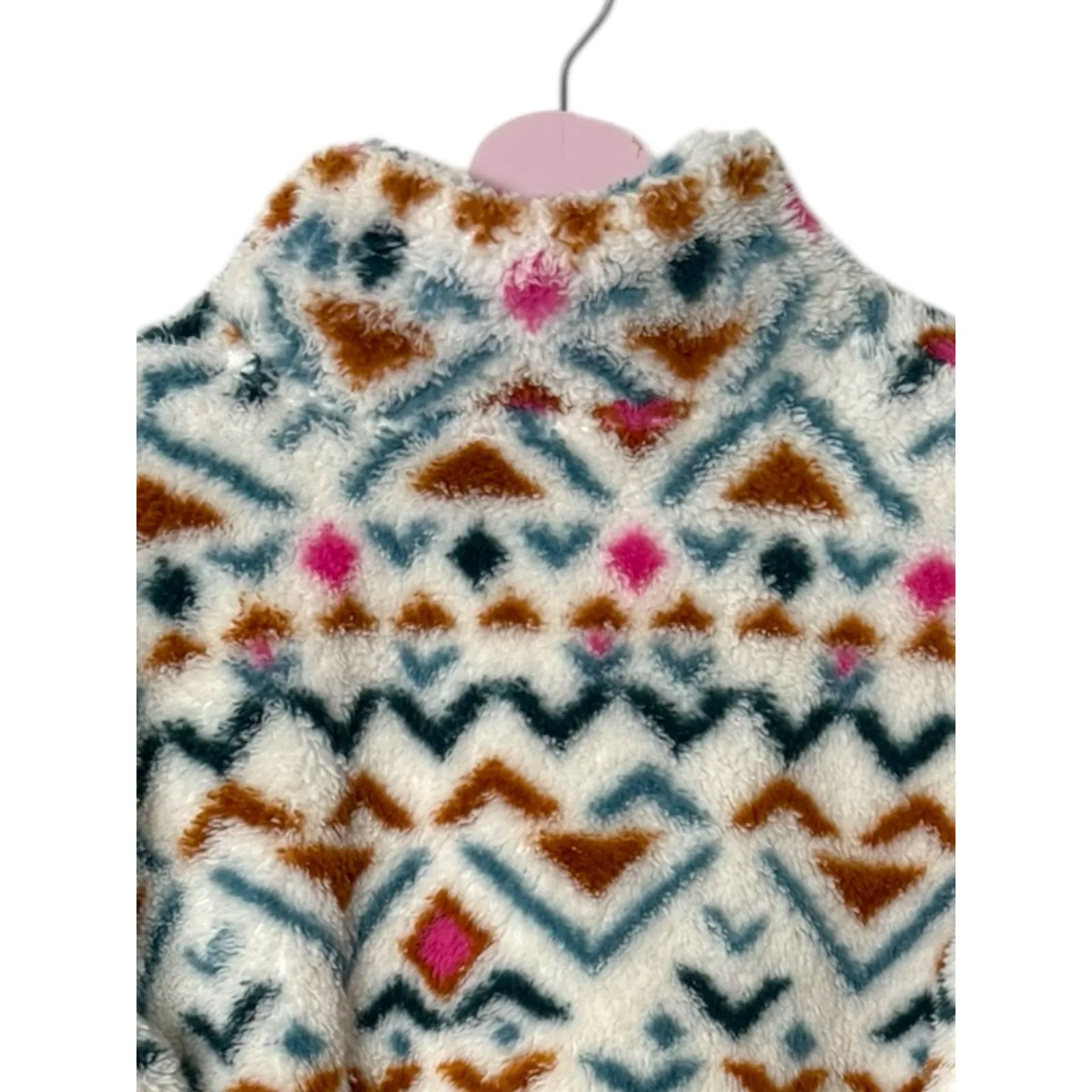 Eddie Bauer 1/4 Zip Fleece‎ Pullover Sweater Women's Small Aztec Faux Fur Fuzzy - Image 4
