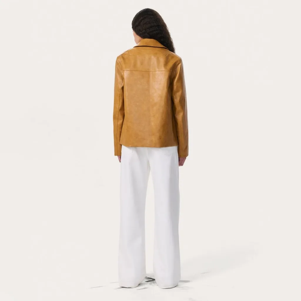 NWT $638 rag & bone Jordie Faux Leather Jacket in Camel Large - Image 6