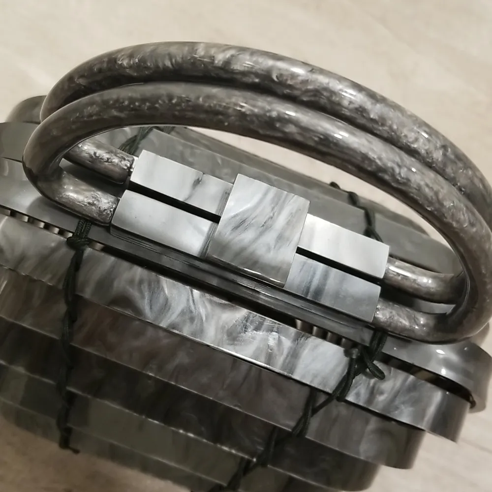 💕CULT GAIA💕 Lillith Bag ~ Acrylic Mini Top Handle Bag Collapsible Gray Marble - Image 11