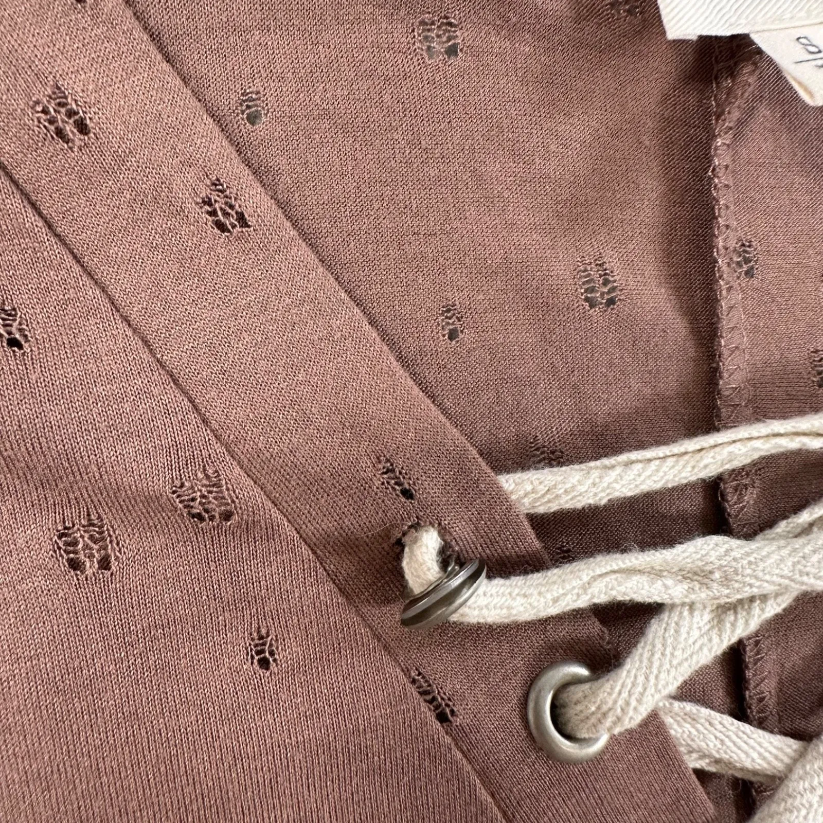 Buckle Tattered Lace Up Tee Shirt Women's Small Brown Short Sleeve Distressed - Image 5