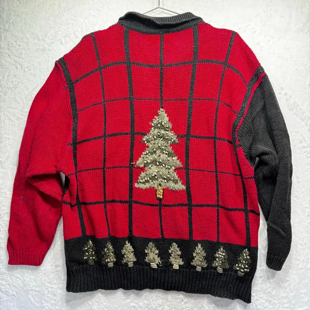 Vintage Y2K Storybook Sweater Patchwork Ugly Christmas Holiday Venezia Jeans 2X Red - Image 2