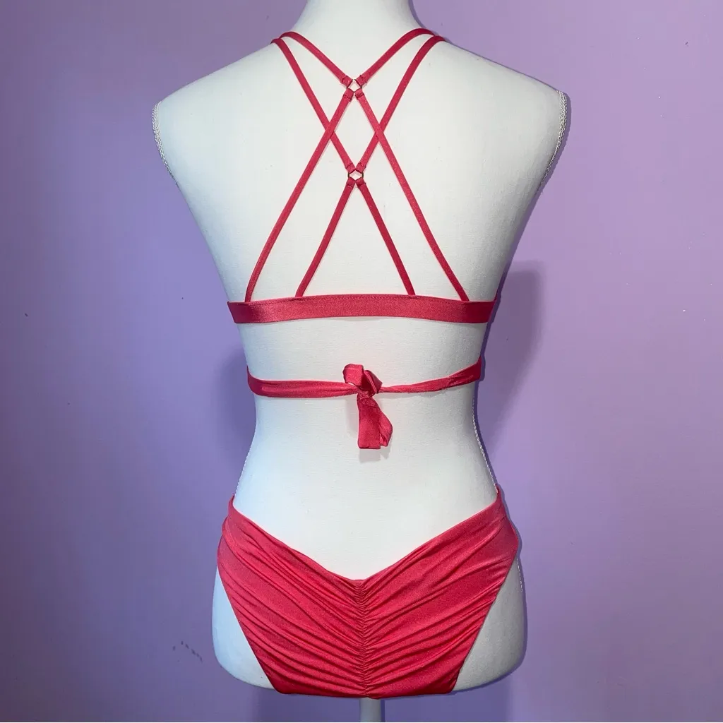 Beach Bunny Bikini Set Women L Swimwear Lingerie Bandage Wrap Skimpy Cheeky Sexy - Image 4