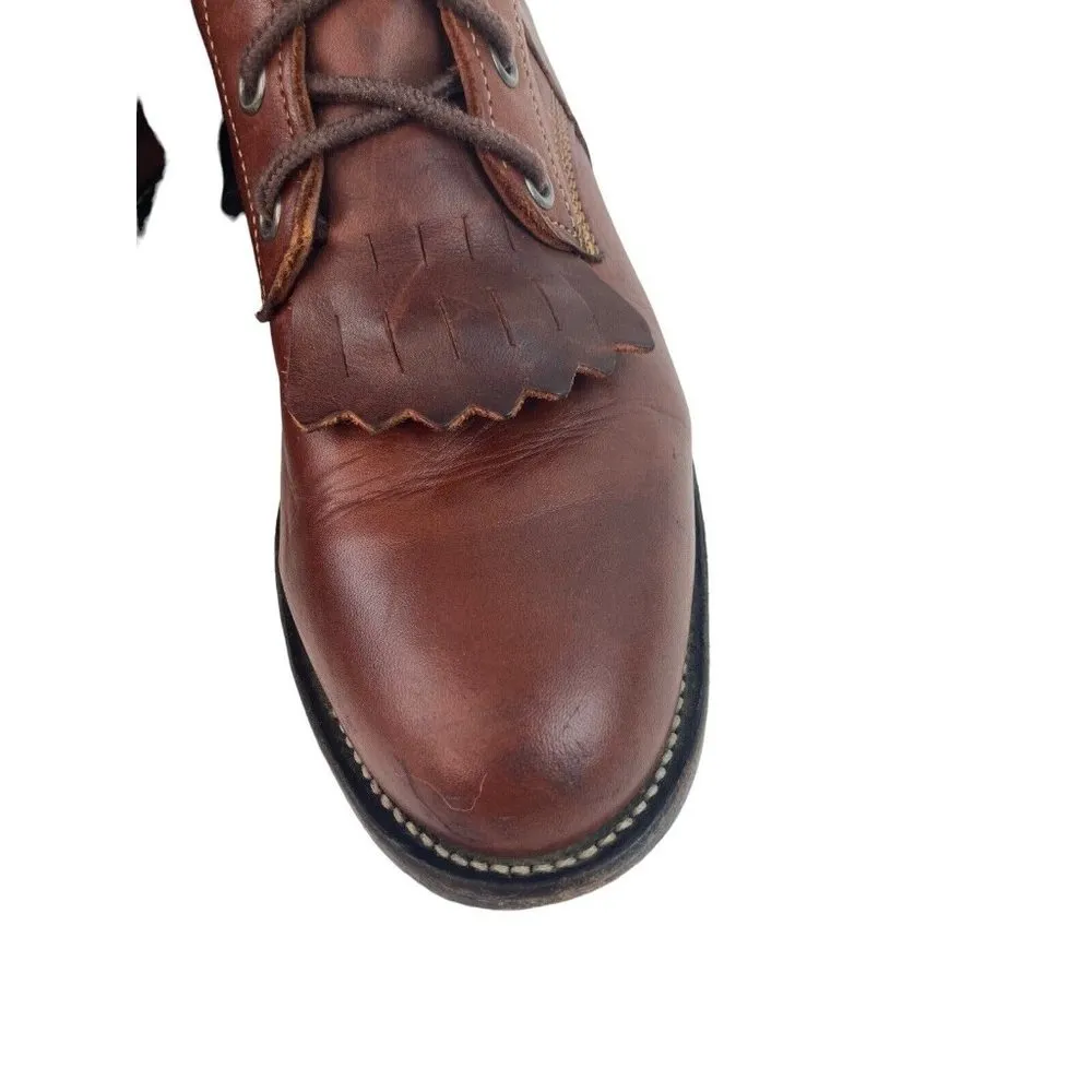 Justin Kiltie Tassle Brown Leather Western Roper Boots Womens Size 6.5 B Lace Up - Image 13