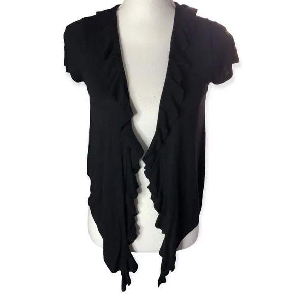 White House Black Market Short Sleeve Silk Blend Frilly Open Front Cardigan - Image 22