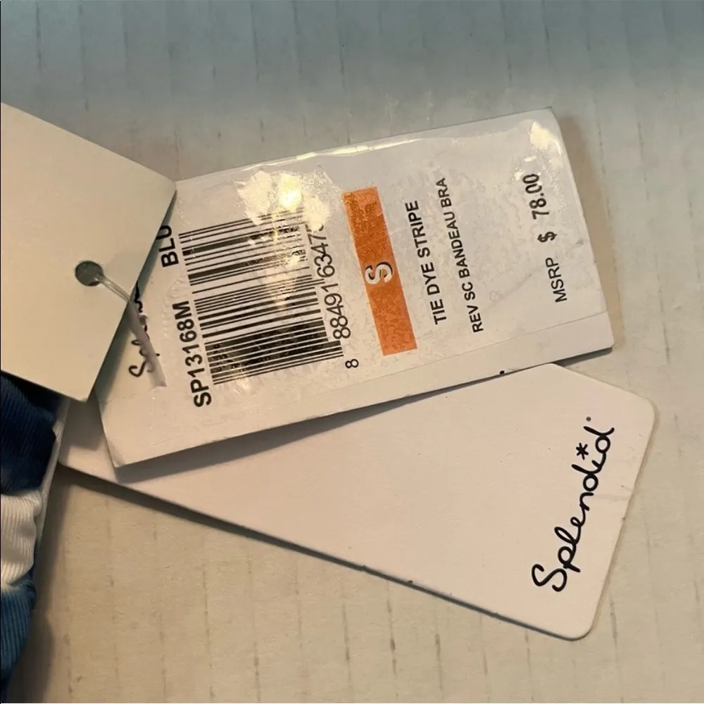 Splendid Tie Dye Stripe Reversible Soft Cup Bandeau Bikini Top S NWT Blue Pink - Image 14