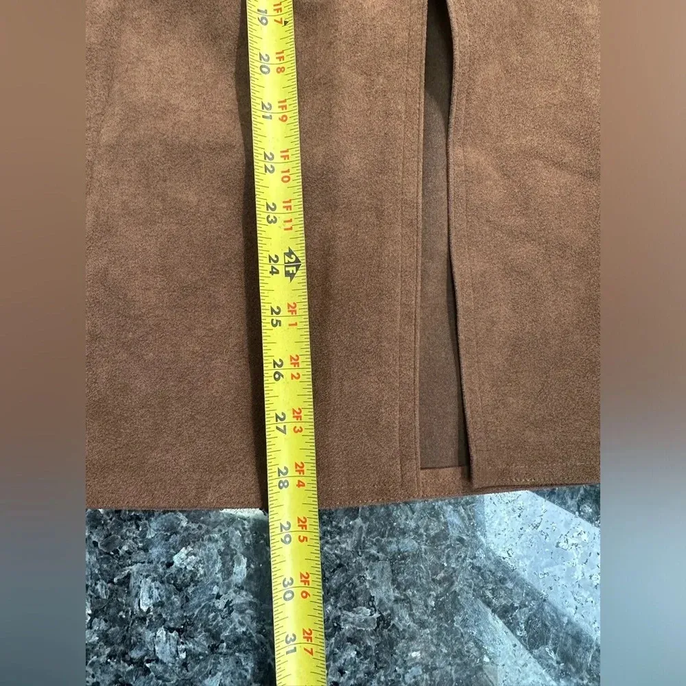 Vintage Bill Blass  Blassport Brown Suede Leather Midi Pencil Skirt Size 6 Small - Image 14