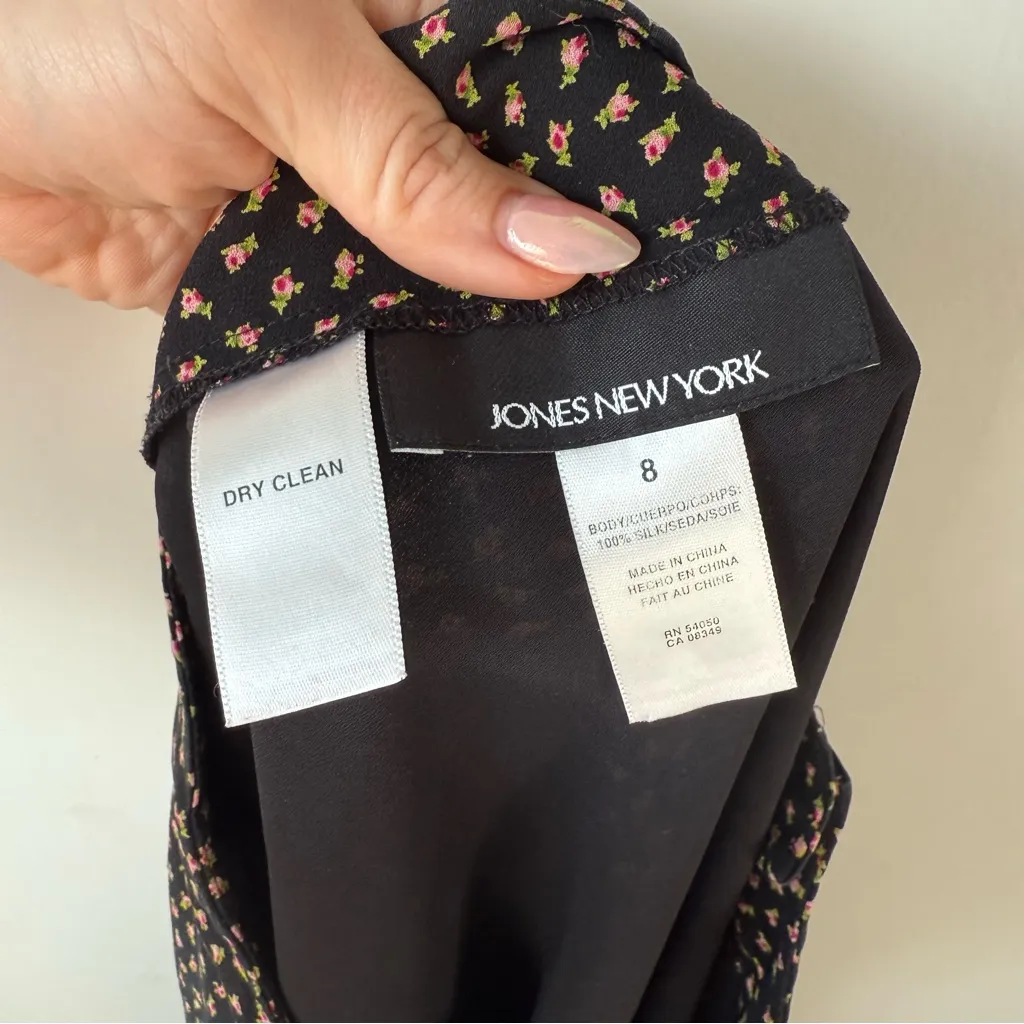 Vintage y2k 00s Jones New York Black 100% Silk Floral Midi Skirt 8 - Image 3