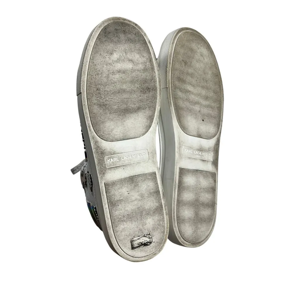 Karl Lagerfeld Paris Catty Iridescent White Leather High Top Sneakers Size 9.5 - Image 15