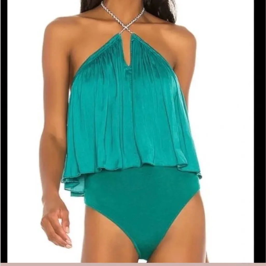 Free People Callie Halter Babydoll Bodysuit Emerald
Isle small - Image 3