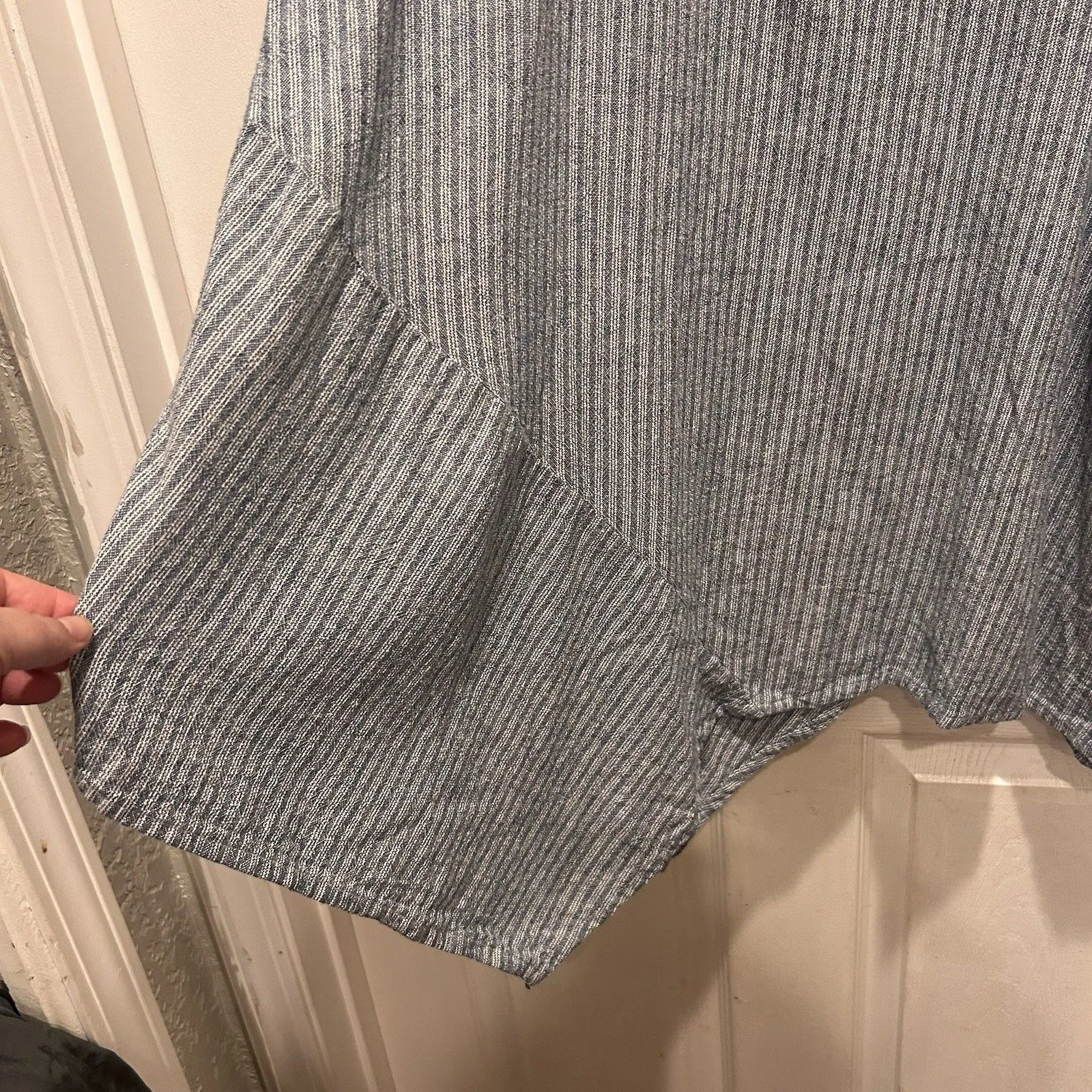 For Cynthia Blue White Vertical Striped Linen Blend Lagenlook Tunic Top 2X - Image 3