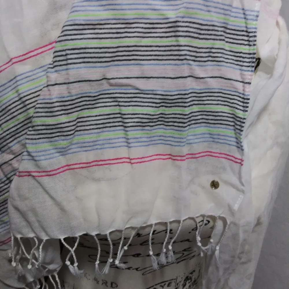 Eddie Bauer White Scarf with Striped Fringe Cotton Spring Layer Size OS - Image 5