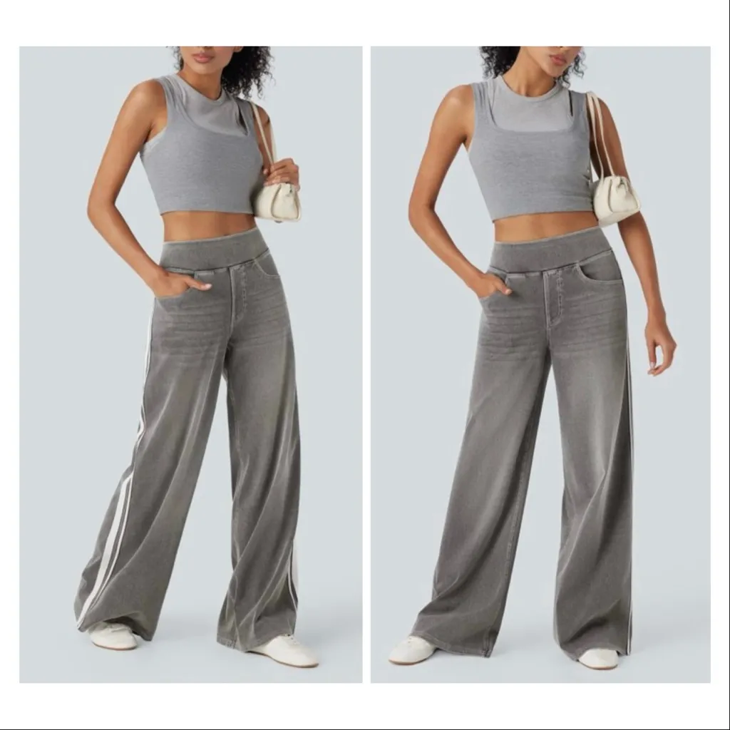 HALARA Flex High Waisted Stripe Wide Leg
Jeans with Pockets Gray - Image 12