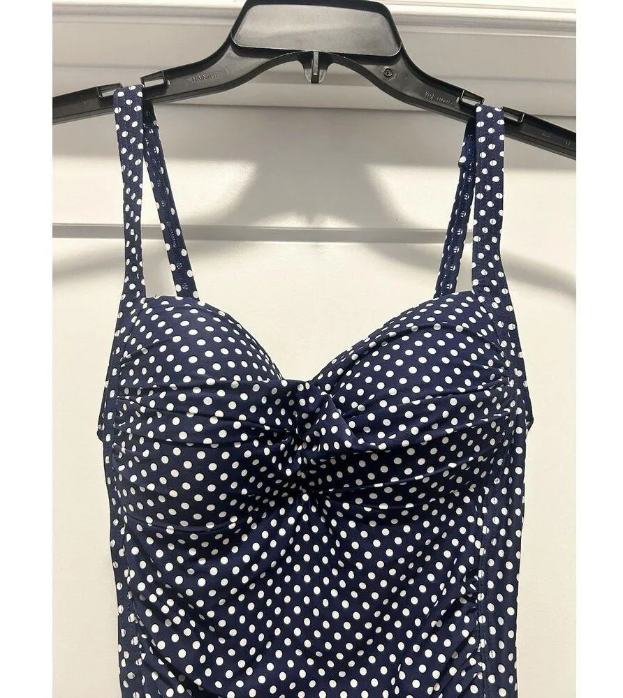 NipTuck Navy Blue And White Polka Dot Size 4 Bathing Suit Cruise Beach Retro - Image 2