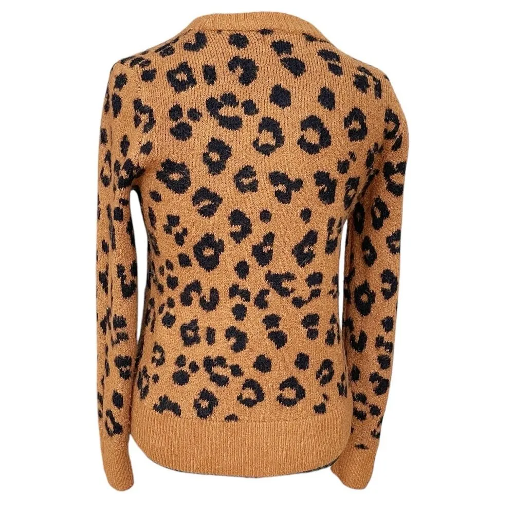 Old Navy Womens Sweater Sz Small Long Sleeve Animal Cheetah Safari Neutral Boho - Image 4
