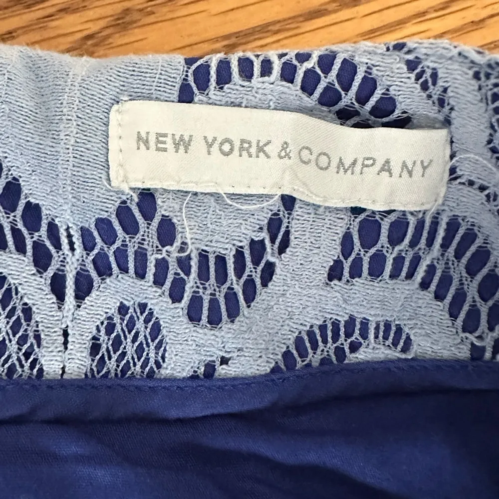 New York and Company A Line Lace Over Career Skirt Sz 6 Office Casual Lined Blue - Image 6