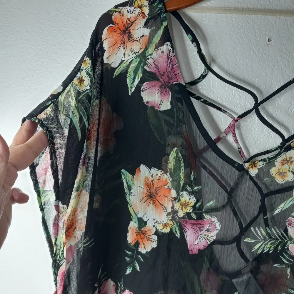 Kona Sol L Aloha Noir Strappy Exotic Floral Swim Cover Up - Image 6