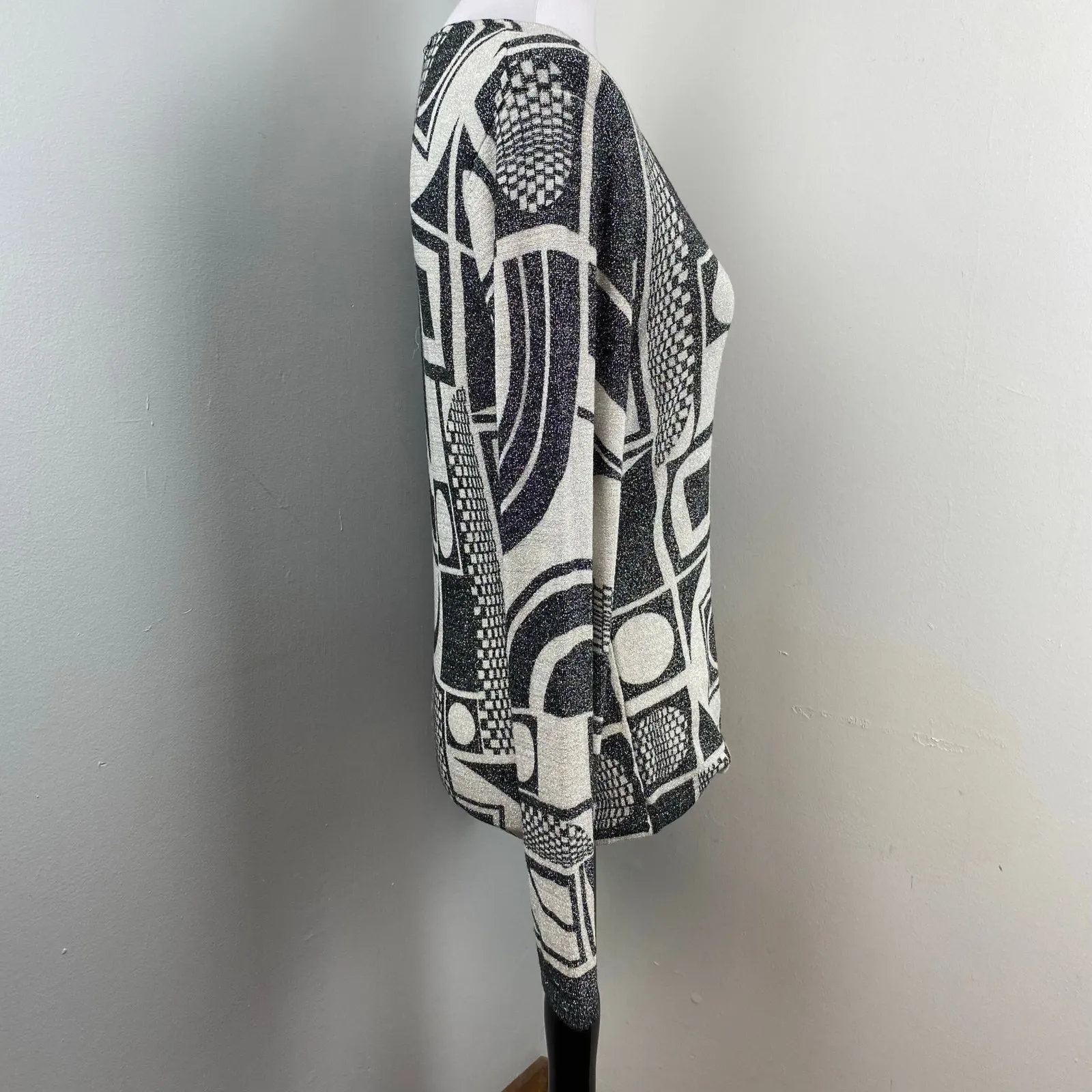 Pierri New York Metallic Black & Gray Abstract Sweater XL Art Deco Mod - Image 5