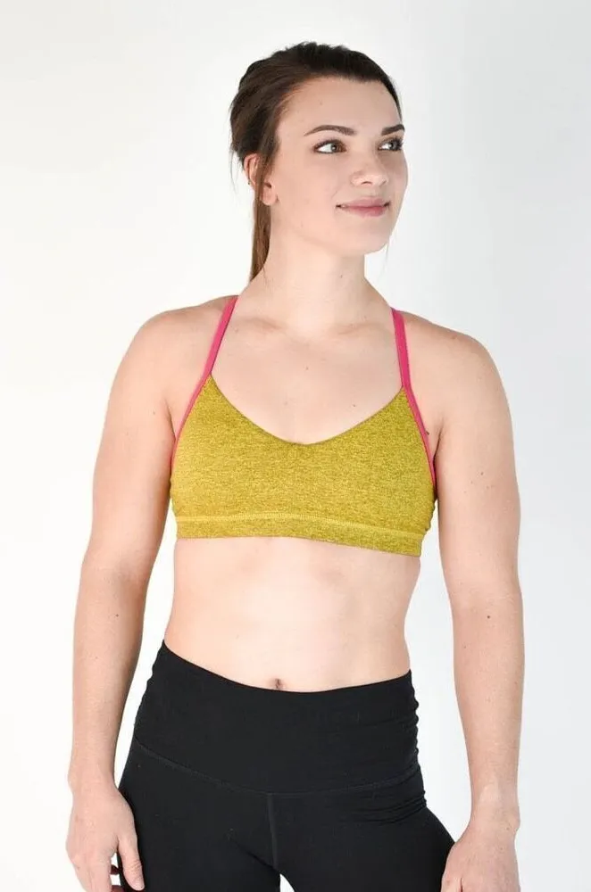 Fleo Reinette Sports Bra in Bronze Bamboo/Cabaret Size Medium Yellow - Image 1