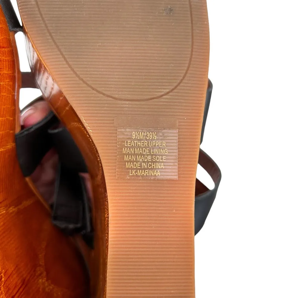 Lucky Brand Marina Black Leather Strappy Wood Wedges Sz 9.5 - Image 7