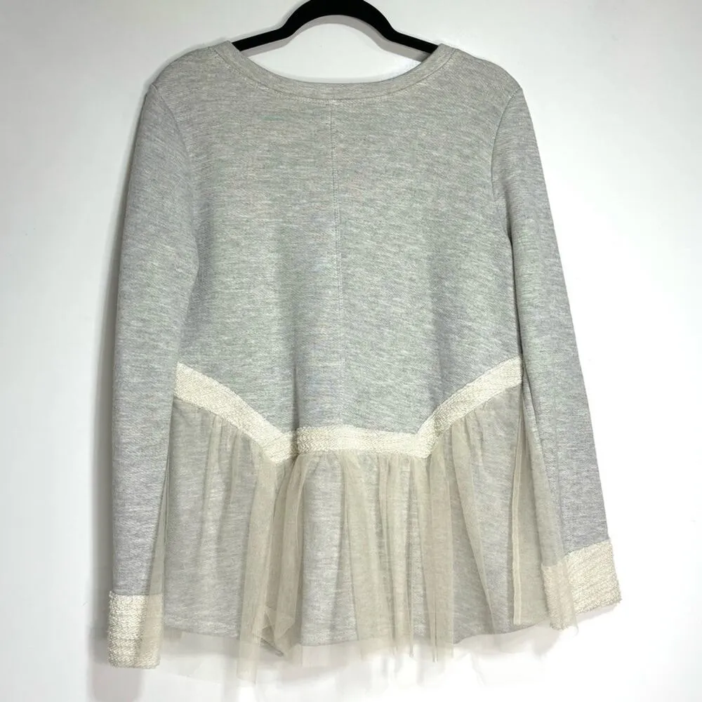 Anthropologie Amari Nutcracker French Terry Sweatshirt V Neck Sweater Gray M - Image 8